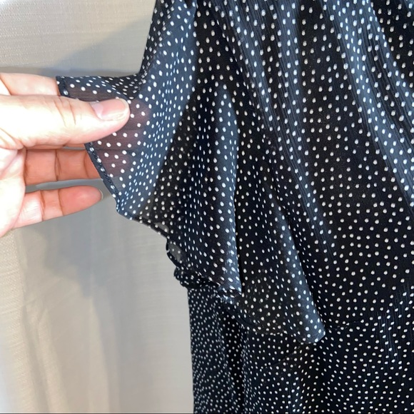Emma & Michele sheer flutter dress L black w/white polka dot - Picture 3 of 6